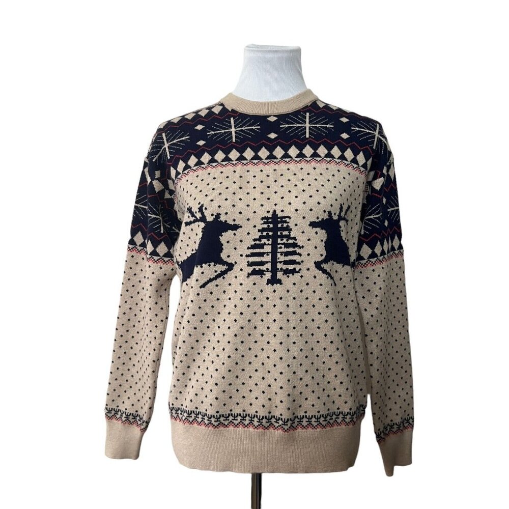 Abollria Ugly Christmas Sweater size M Reindeer Snowflakes Pullover‎ Soft Nordic